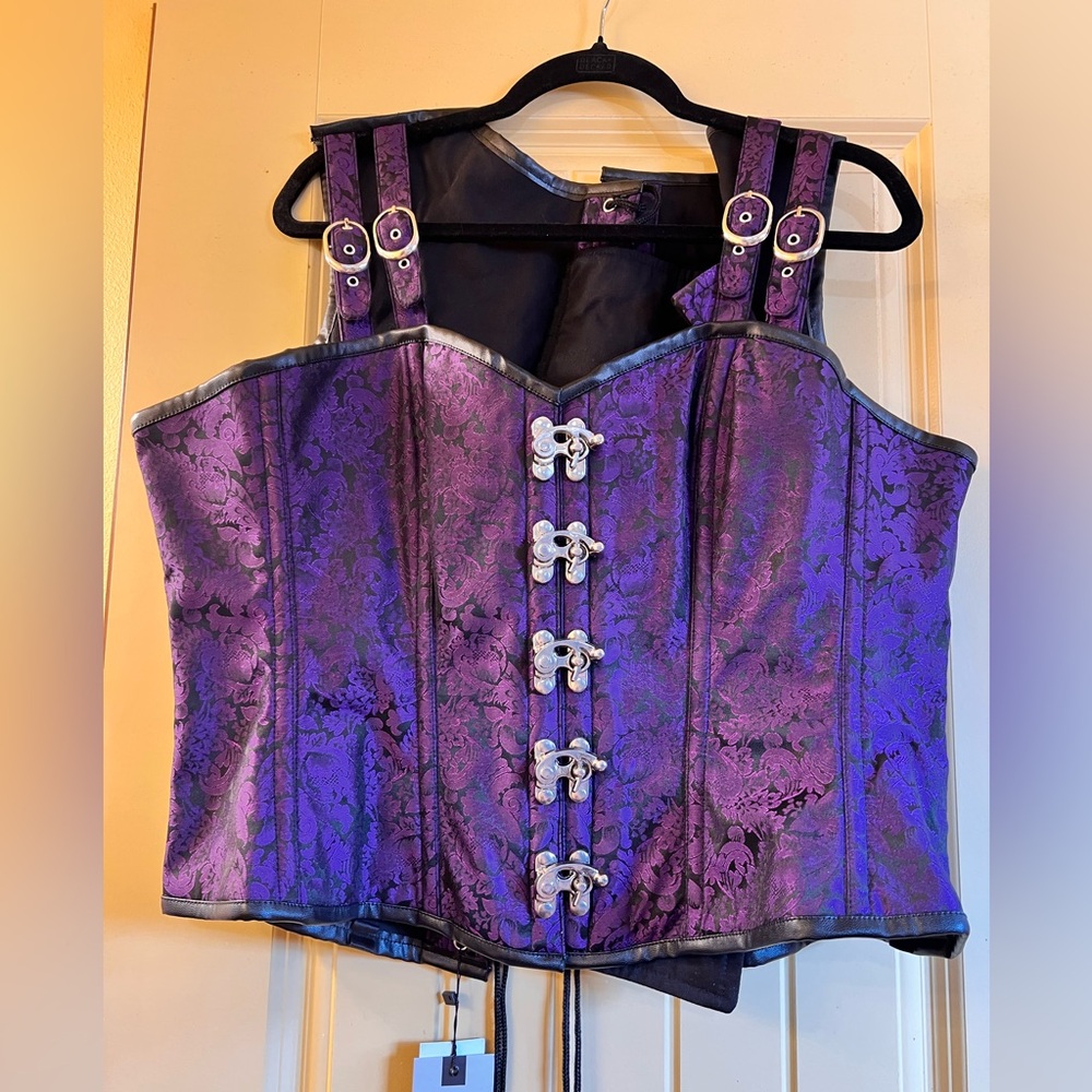 Purple/Black Corset with Silver Eyelets/Fasteners and Lace-up Back NWT